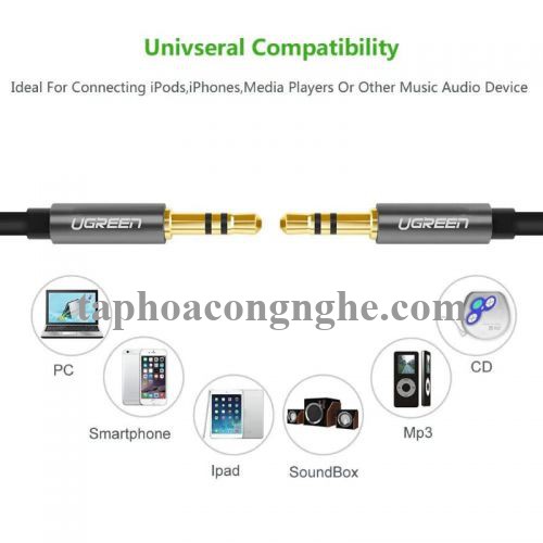 Ugreen 10737 5M màu Đen Cáp âm thanh 2 đầu 3.5mm dương dây tròn TPE cao cấp AV119 30010737